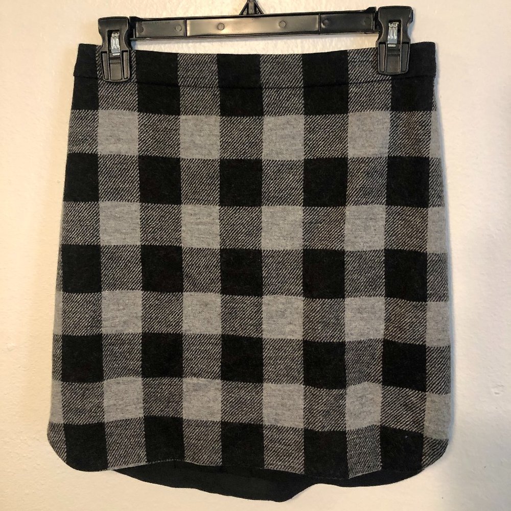Madewell 0 black/gray buffalo check midi skirt
